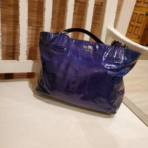 Vintage Coach Madison Patent Leather Purse Ultra Marine Blue Silver Hardware